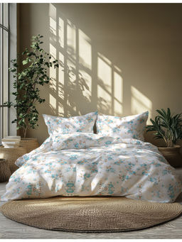 GRES Home - 120TC 100% Cotton Super King Fitted Bedsheet with 2 Pillow Covers - Blue
