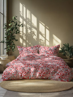 GRES Home - 120TC 100% Cotton Double Bedsheet With 2 Pillow Covers - Crimson Red