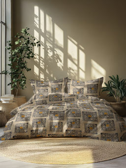 GRES Home - 120TC 100% Cotton Double Bedsheet With 2 Pillow Covers - Beige