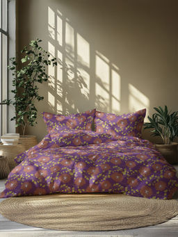 GRES Home - 120TC 100% Cotton Double Bedsheet With 2 Pillow Covers - Purple