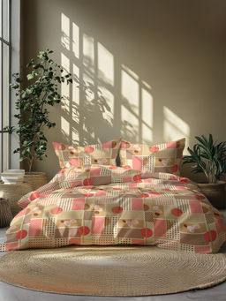 GRES Home - 120TC 100% Cotton Super King Bedsheet with 2 Pillow Covers - Coral Pink