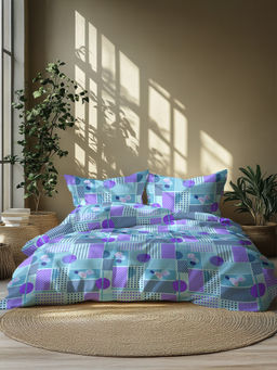 GRES Home - 120TC 100% Cotton Super King Bedsheet with 2 Pillow Covers - Blue