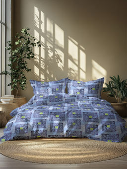 GRES Home - 120TC 100% Cotton Super King Bedsheet with 2 Pillow Covers - Teal Blue