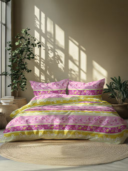 GRES Home - 120TC 100% Cotton Super King Bedsheet with 2 Pillow Covers - Light Pink