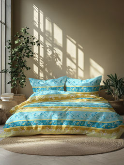 GRES Home - 120TC 100% Cotton Super King Bedsheet with 2 Pillow Covers - Turquoise