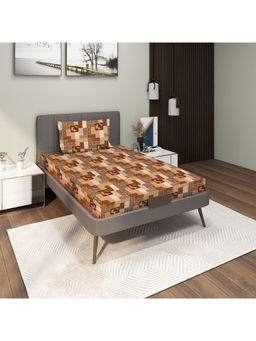 GRES Home - 120TC 100% Cotton 2 Single Bedsheet with 2 Pillow Covers - Chestnut Brown (Pack of 2)