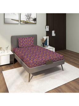 GRES Home - 120TC 100% Cotton 2 Single Bedsheet with 2 Pillow Covers - Purple (Pack of 2)