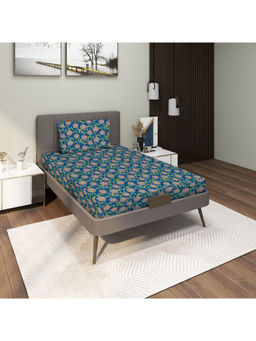 GRES Home - 120TC 100% Cotton 2 Single Bedsheet with 2 Pillow Covers - Indigo Blue (Pack of 2)