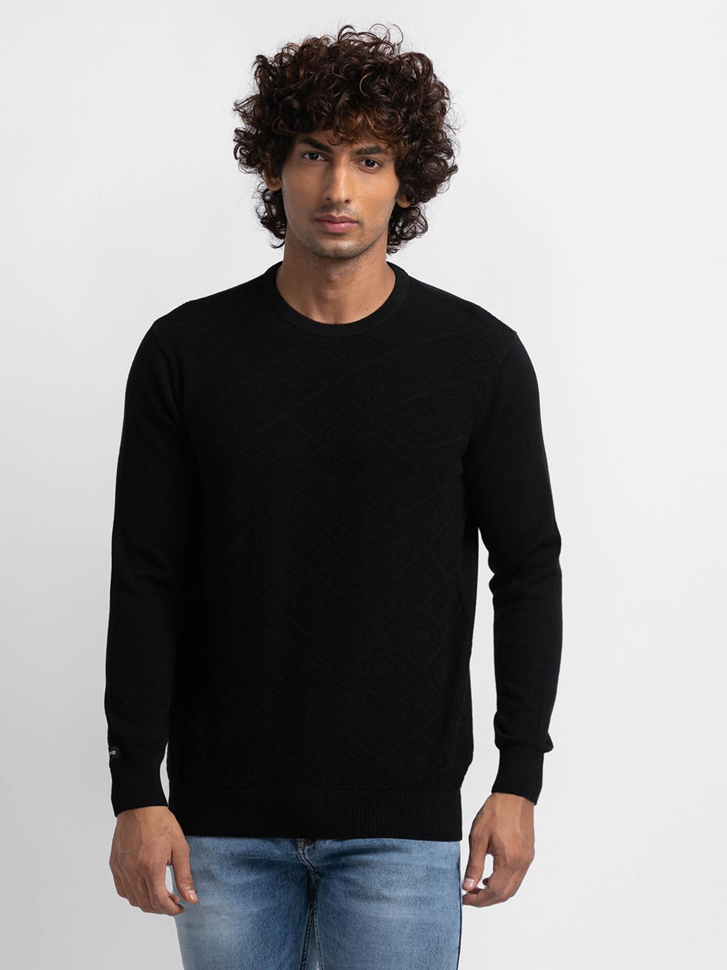 Buy Spykar Black Cotton Full Sleeve Casual Sweater for Men Online