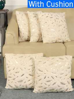 MFD HOME FURNISHING - Velvet Leaf Pattern 16x16 Inch Cushion Covers (Set Of 5) With Cushions