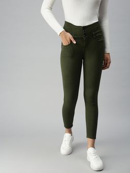 SHOWOFFFF - Women Skinny High-Rise Olive Clean Look Jeans