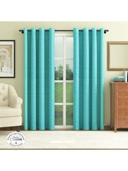 HomeTown - Nora Out Door Curtains Set of 2 Solid Jacquard Dim 7 Feet in Turquoise Colour