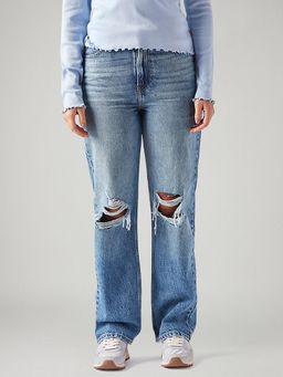 Levi's - Women Light-Blue Ribcage Regular Fit Mid Rise Jeans