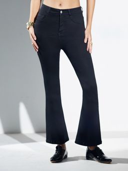 Miss Chase - Women’s Black Mid Rise Semi Bootcut Stretchable Shaping Denim Jeans