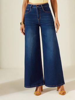 Miss Chase - Women Navy Blue Baggy High Rise Clean Look Denim Jeans