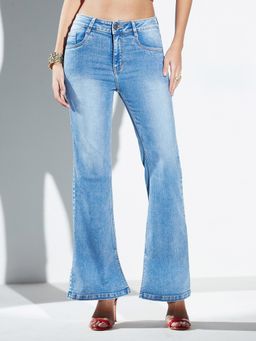 Miss Chase - Women Blue Bootcut Mid Rise Heavy Wash Stretchable Denim Jeans