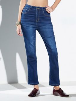 Miss Chase - Women Mid-Rise Navy Blue Semi-Straight Fit Stretchable Jeans