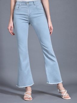 Miss Chase - Women Light Blue Bootcut Clean Look Cropped Stretchable Denim Jeans