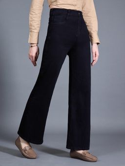 Miss Chase - Women Black Wide Leg Clean Look Regular-Length Stretchable Denim Jeans