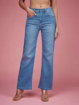Miss Chase - Women Light Blue Clean Look Regular Length Blast Effect Denim Jeans