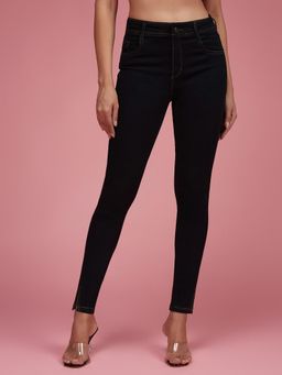 Miss Chase - Women Black Skinny Side Slit Solid Ankle Length Stretchable Denim Jeans