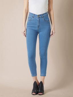 Miss Chase - Women Blue Skinny Clean Look Cropped Fringe Detailing Denim Jeans