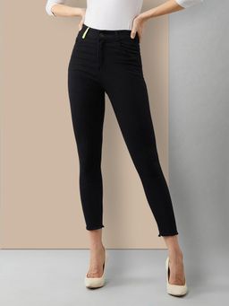 Miss Chase - Women Black Cotton Skinny Fit Cropped High Rise Stretchable Denim Jeans