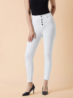 Miss Chase - Women White Skinny Fit Cropped Raw Edge Detailing Denim Jeans