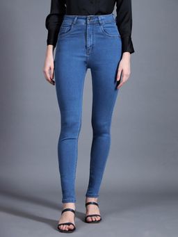 Miss Chase - Women Blue Skinny High Rise Distressed Regular Length Denim Jeans