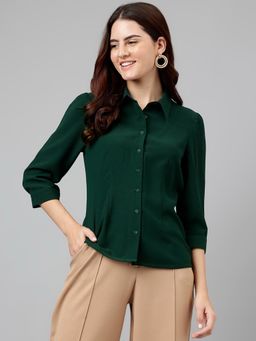 Latin Quarters - Women's Green Solid Polyester Shirt