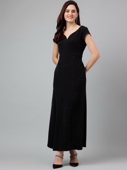 Latin Quarters - Women's Black Solid Polyester Stretch Maxi Dress