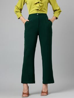 Latin Quarters - Women's Ankle Length Solid Dark Green Pant