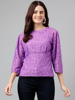 Latin Quarters - Women's Lavender Self Design Nylon Stretch Knit Top