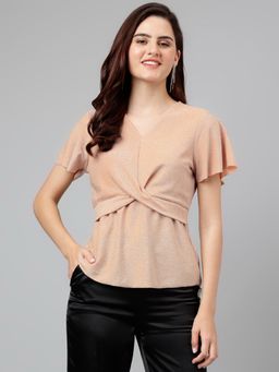 Latin Quarters - Women's Peach Solid Nylon Stretch Knit Top