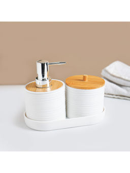 Voncasa - White Plastic Bamboo 3 Piece Bathroom Accessories Set