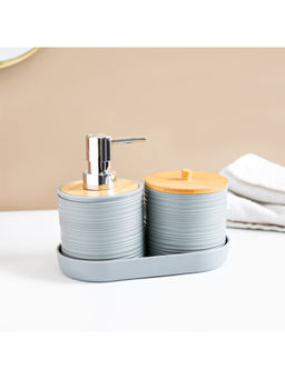 Voncasa - Grey Plastic & Bamboo 3 Piece Bathroom Accessories Set