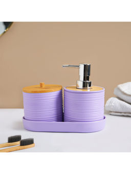 Voncasa - Purple Plastic & Bamboo 3 Piece Bathroom Accessories Set