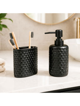 Voncasa - Black Diamond Cut Bathroom Soap Dispenser & Toothbrush Holder