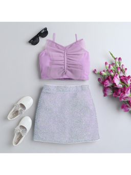 Taffy - Butterfly Applique Singlet Party Crop Top & Metallic Skirt (Set of 2)