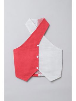 Taffy - 100% Linen Color Block Halter Neck Crop Top-White & Coral