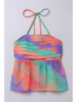 Taffy - Georgette Tie Dye Printed Pleat Detail Peplum Top