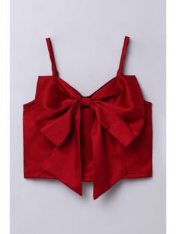 Taffy - Satin Bow Detailed Singlet Party Crop Top-Red