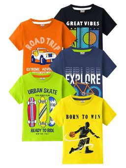 Kuchipoo - Boys Regular Fit Half Sleeves Cotton T-Shirts, Multi-Color (Pack of 5)