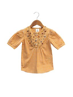 ZACH & KIKI - Canary Yellow Gingham Top With Embroidery