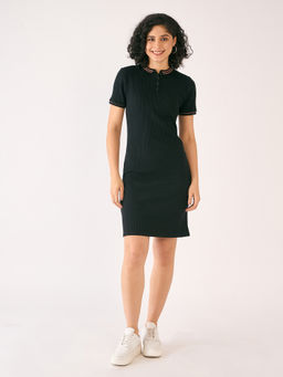 SALT Attire - Adley Black Rib Knit Polo Dress