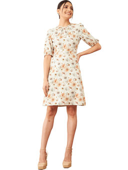 SALT Attire - Beige Barcelona Floral Fit And Flared Dress