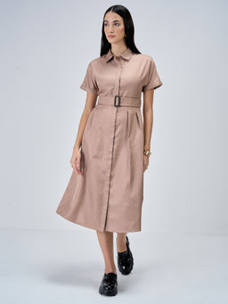 SALT Attire - Taupe Beverly Fit And Flared Shirt Dress