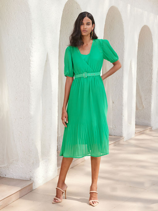 Buy SALT Attire Green Malibu Pleated Midi Dress and Belt (Set of 2) (S)  Online