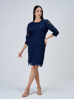 SALT Attire - Navy Gardenia Lace Shift Dress