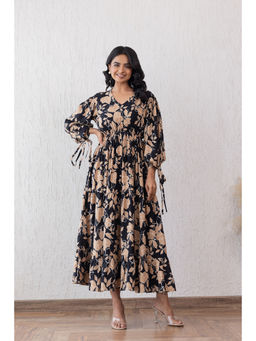 Polago Clothing - Black And Beige Midi Dress